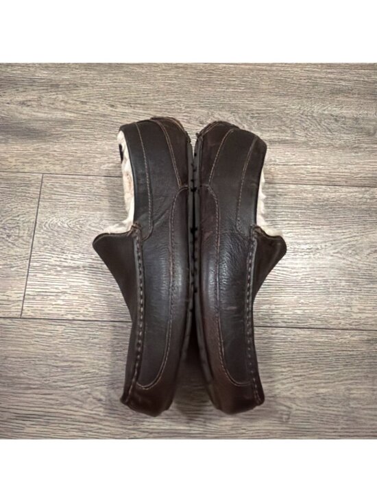 UGG Ascot Slippers Dark Spice Brown Leather Men\'s Size 12 Fur Lined 5379 main image 5